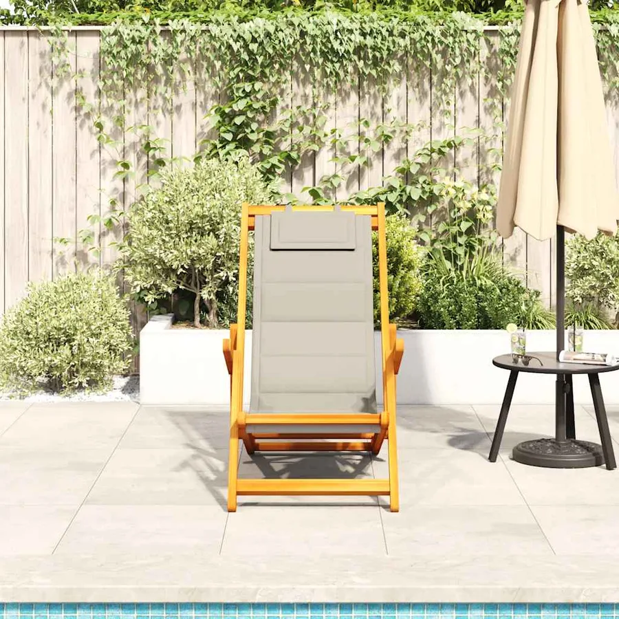 Chaise pliante avec accoudoirs bois d'acacia taupe et textilène - 3