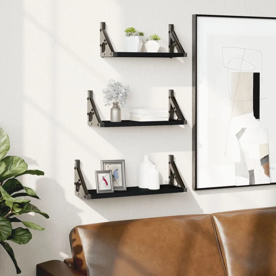 Ensemble d'étagères murales 3 pcs noir bois d'ingénierie