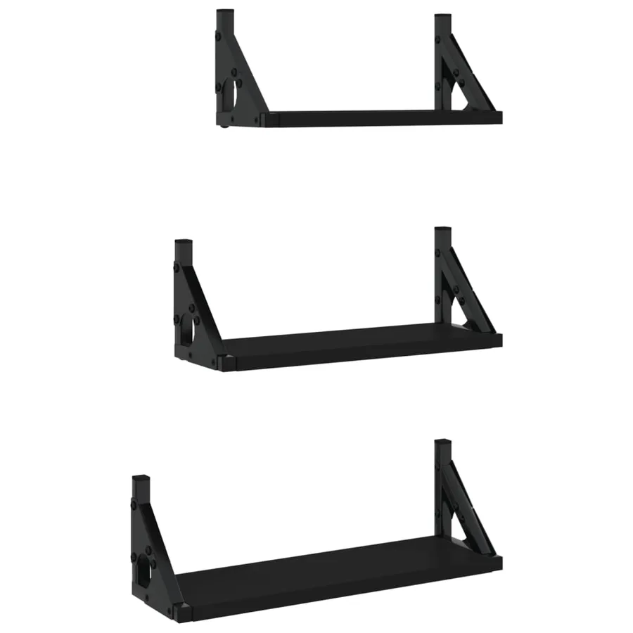 Ensemble d'étagères murales 3 pcs noir bois d'ingénierie - 2