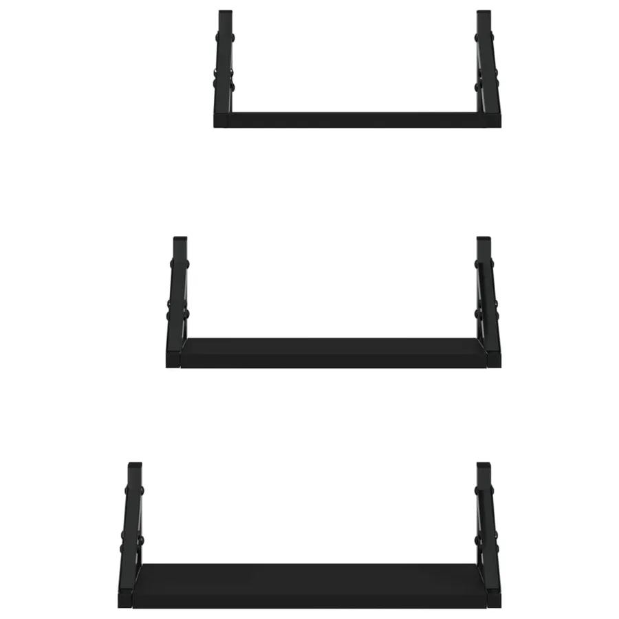 Ensemble d'étagères murales 3 pcs noir bois d'ingénierie - 4