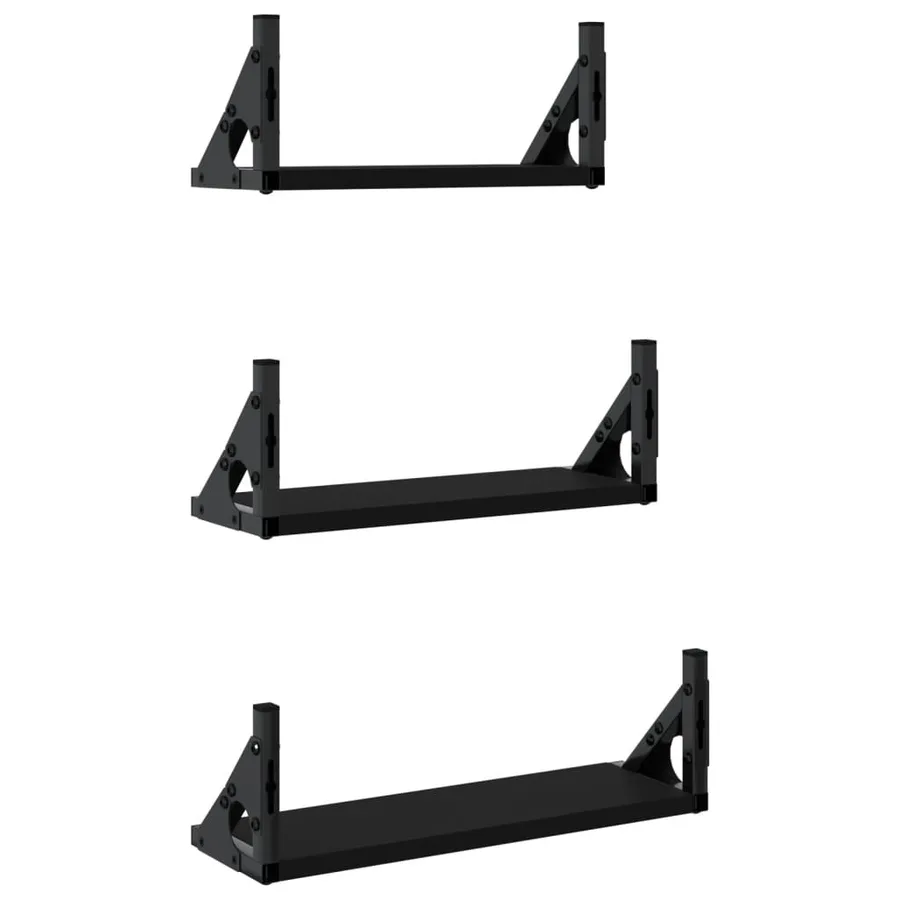 Ensemble d'étagères murales 3 pcs noir bois d'ingénierie - 6