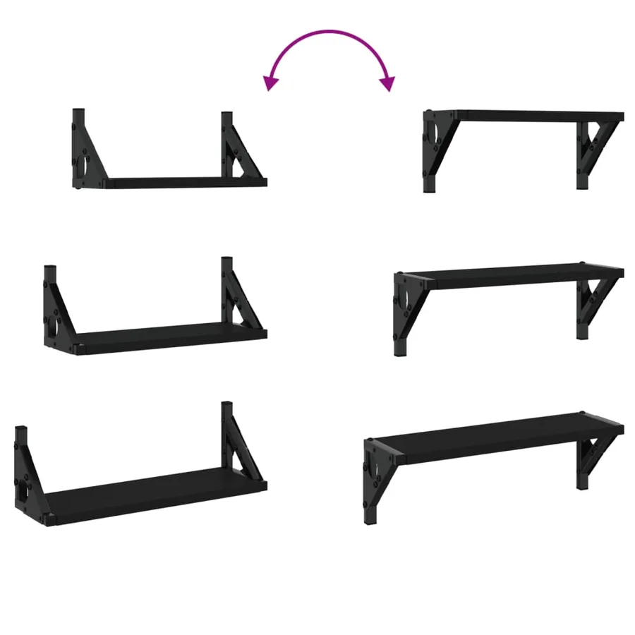 Ensemble d'étagères murales 3 pcs noir bois d'ingénierie - 7