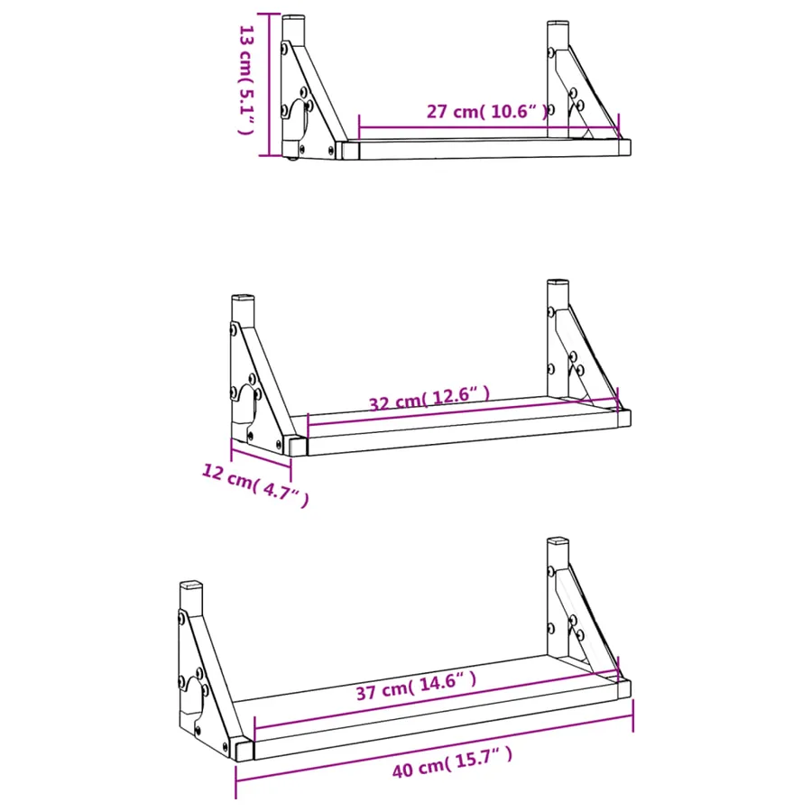 Ensemble d'étagères murales 3 pcs noir bois d'ingénierie - 9