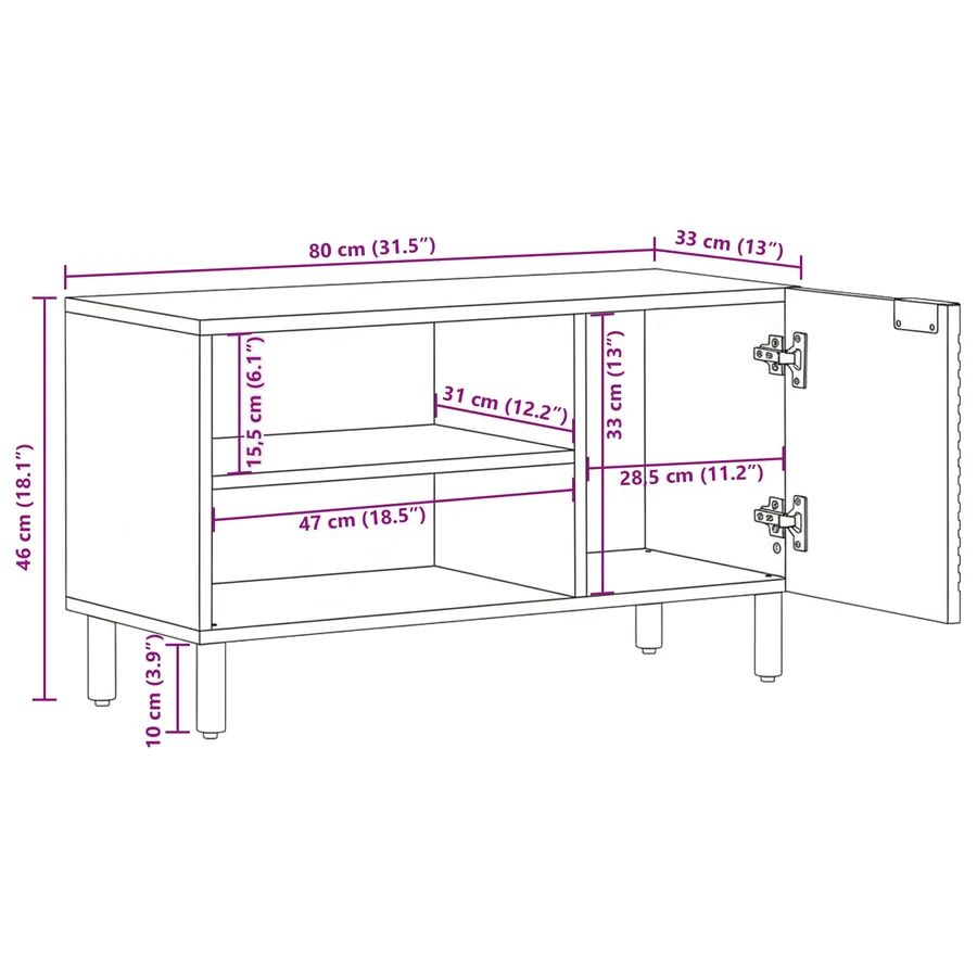 Meuble TV Marron 80 x 33 x 46 cm Bois de mangue massif - 11