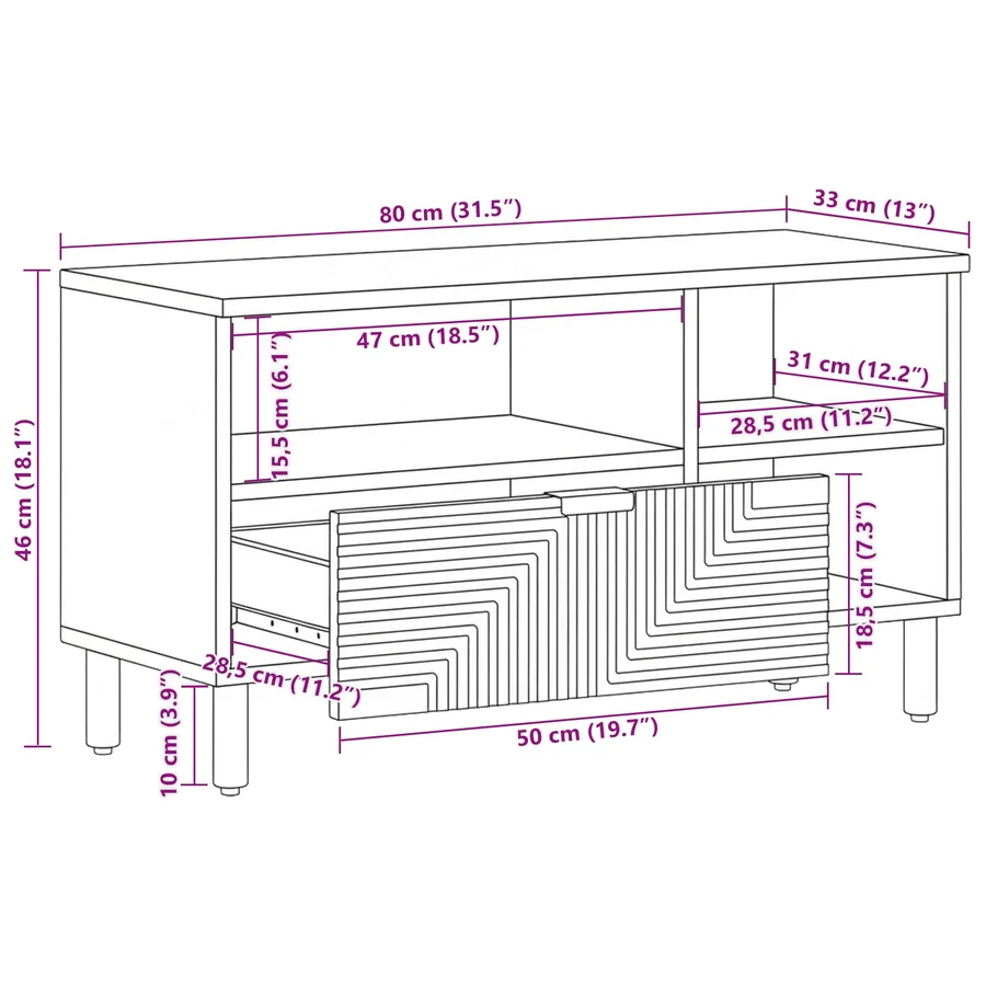 Meuble TV Marron 80 x 33 x 46 cm Bois de mangue massif - 11