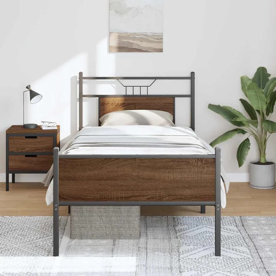 Cadre de lit sans matelas chêne marron 80x200cm bois ingénierie - 4