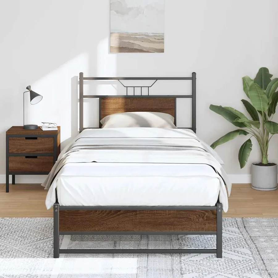 Cadre de lit sans matelas chêne marron 75x190cm bois ingénierie - 5