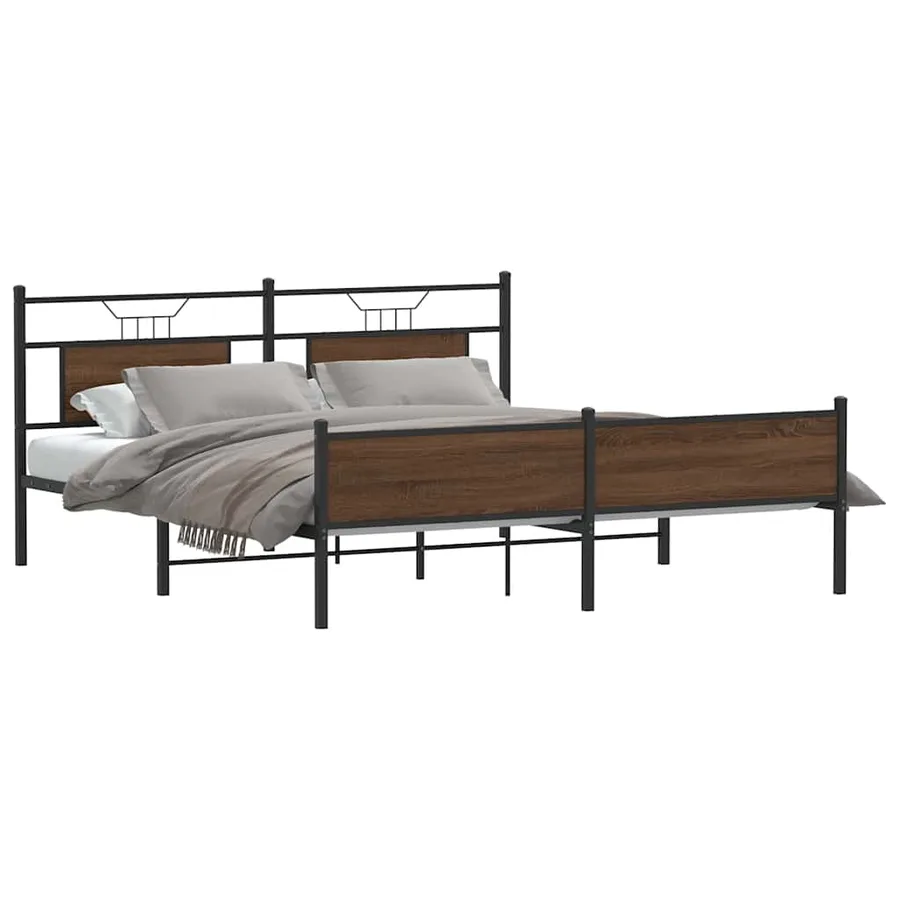 Cadre de lit en métal sans matelas chêne marron 160x200 cm - 3