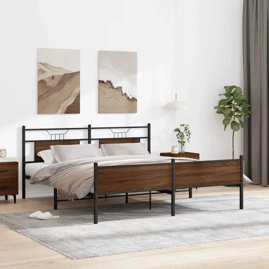 Cadre de lit en métal sans matelas chêne marron 160x200 cm - 4