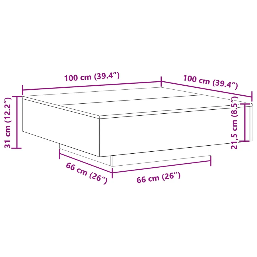 Table basse Chêne noir 100 x 100 x 31 cm Bois d'ingénierie - 9
