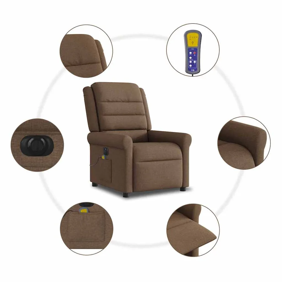 Fauteuil inclinable de massage électrique marron tissu - 10