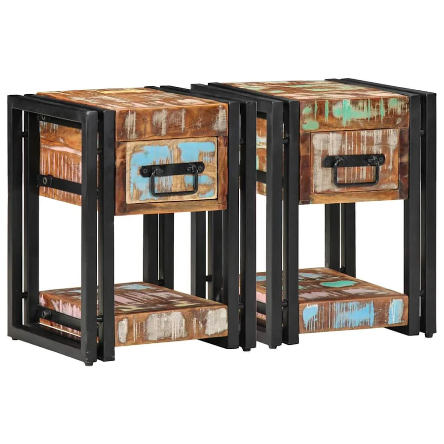 Cabinet de chevet 2 pcs 30 x 30 x 40 cm Bois Recyclé Solide - 5