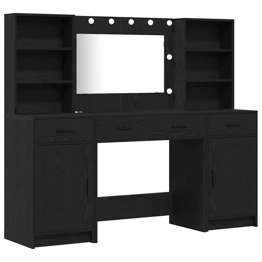 Ensemble de table de maquillage avec LED 3 pcs Chêne noir - 2
