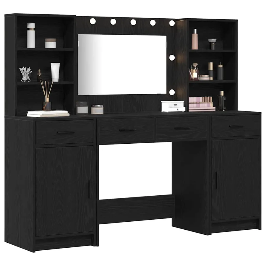 Ensemble de table de maquillage avec LED 3 pcs Chêne noir - 3