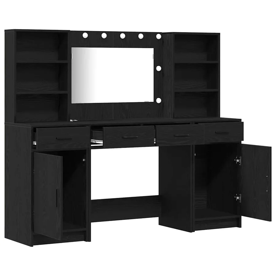 Ensemble de table de maquillage avec LED 3 pcs Chêne noir - 7