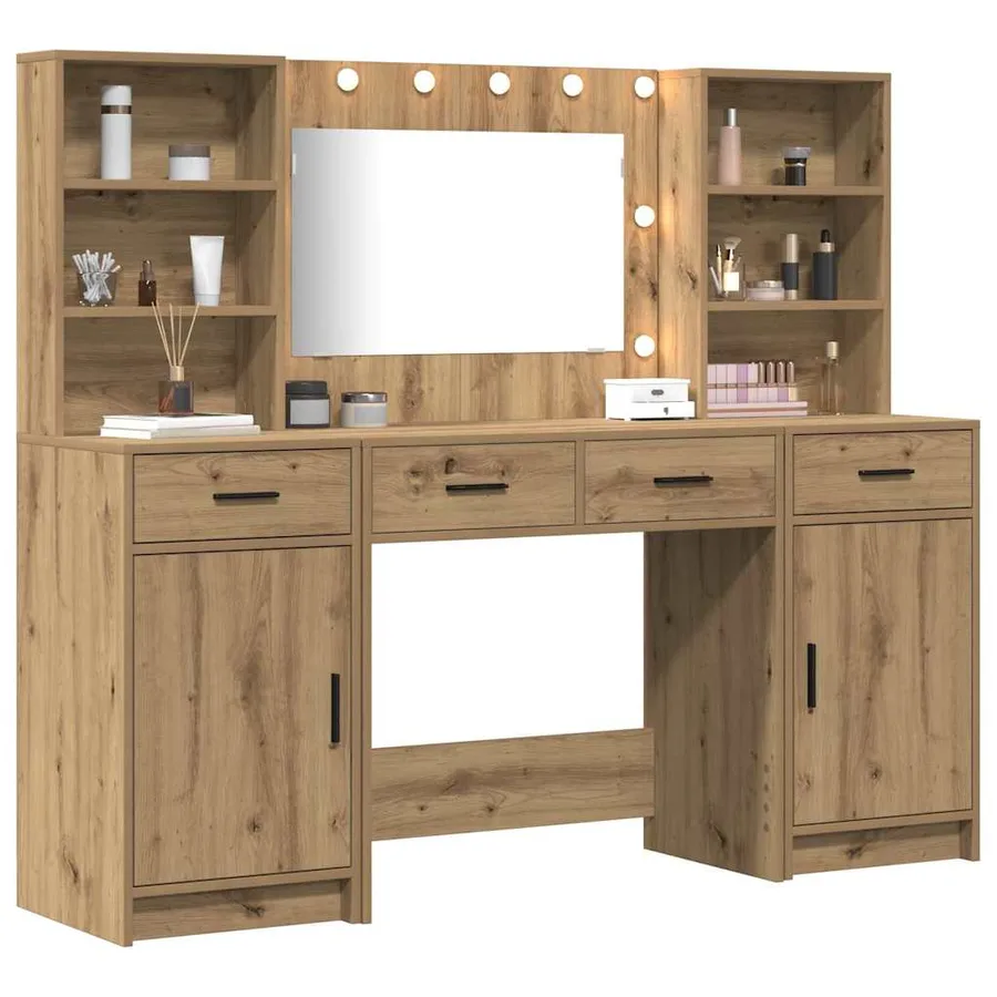 Ensemble de table de maquillage avec LED 3 pc Chêne artisanal - 2