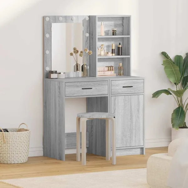 Ensemble de table de maquillage avec LED 2 pcs Gris Sonoma