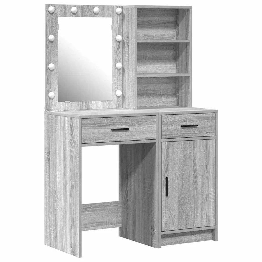 Ensemble de table de maquillage avec LED 2 pcs Gris Sonoma - 2