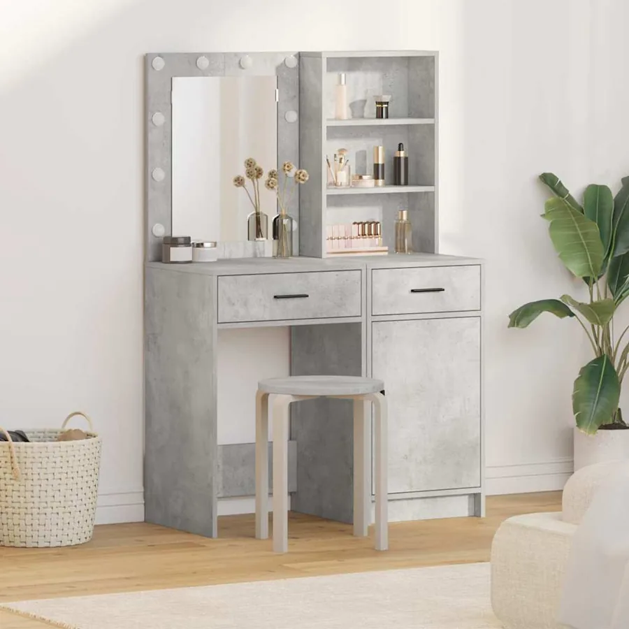 Ensemble de table de maquillage avec LED 2 pcs Gris béton