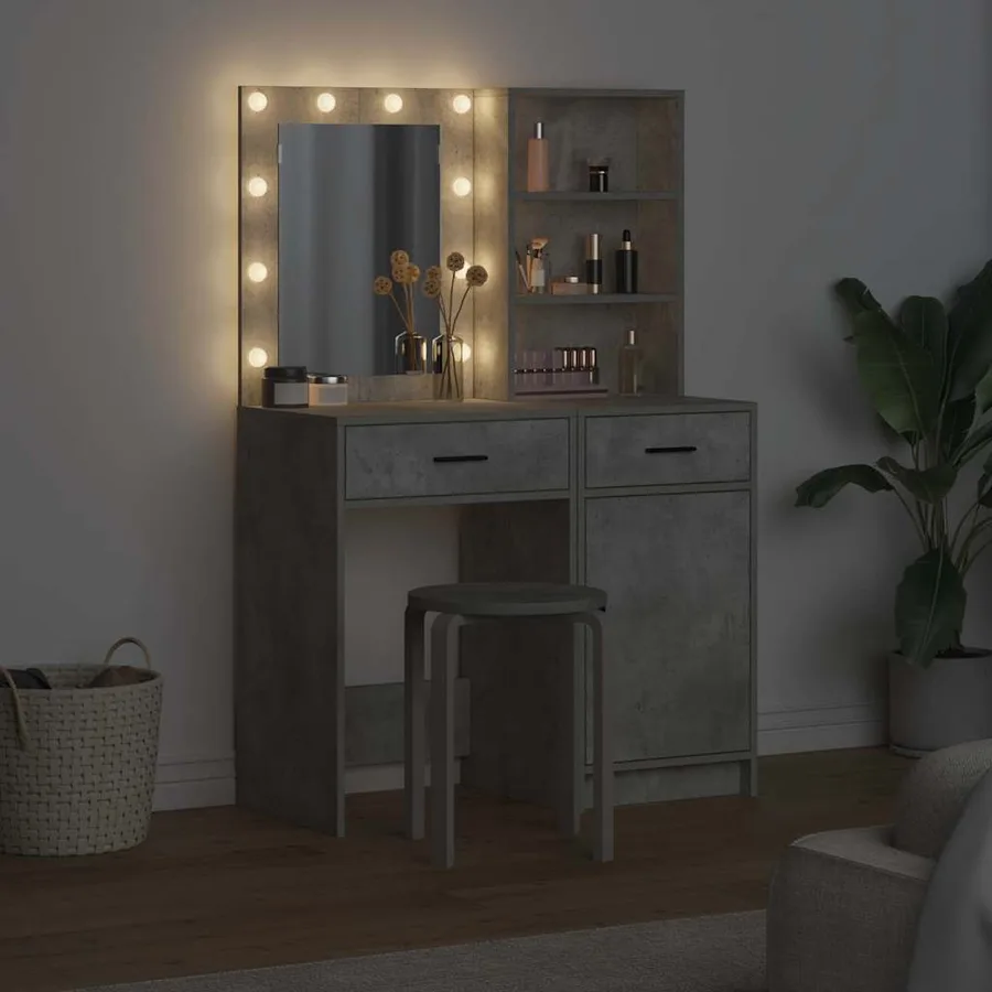 Ensemble de table de maquillage avec LED 2 pcs Gris béton - 4