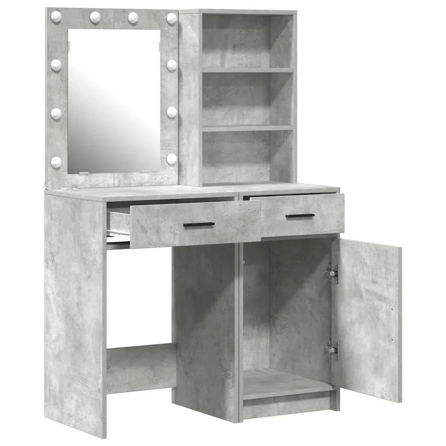 Ensemble de table de maquillage avec LED 2 pcs Gris béton - 7
