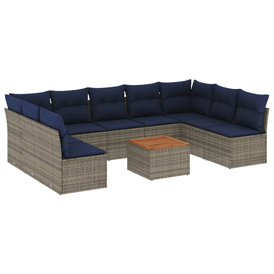 Salon de jardin 10 pcs avec coussins gris résine tressée - 2