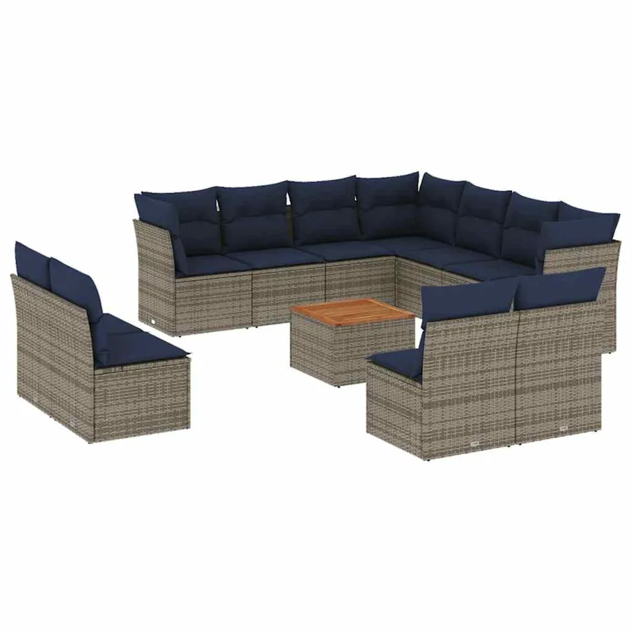 Salon de jardin avec coussins 12 pcs gris résine tressée - 2