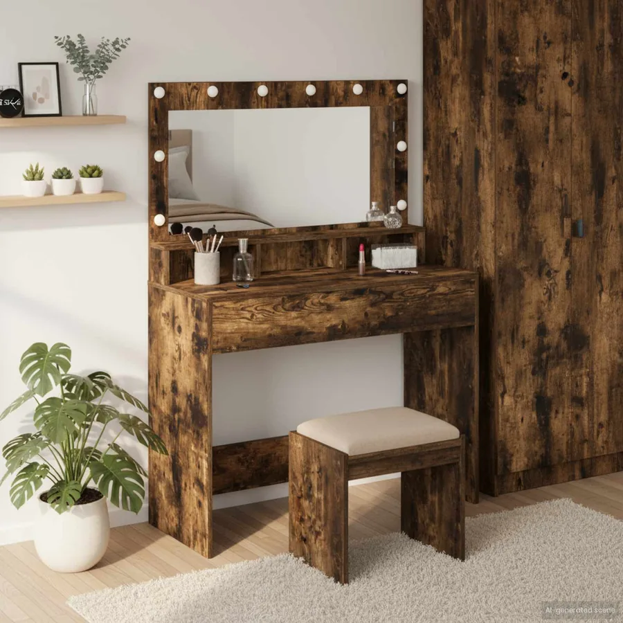 Table de Toilette avec étagère Chêne fumé 100 x 41 x 135 cm