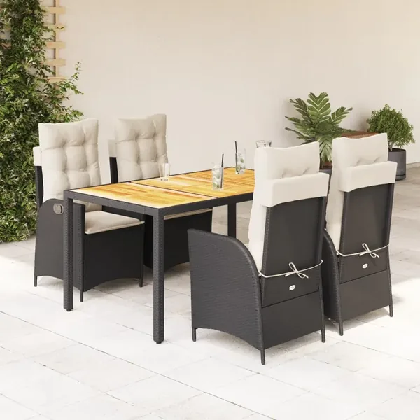 Ensemble à manger de jardin coussins 5pcs Noir Résine tressée