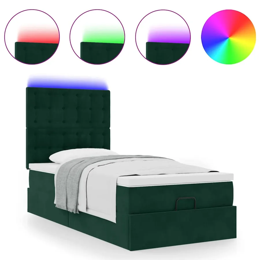 Cadre de lit ottoman avec matelas vert foncé 80x200 cm velours - 5