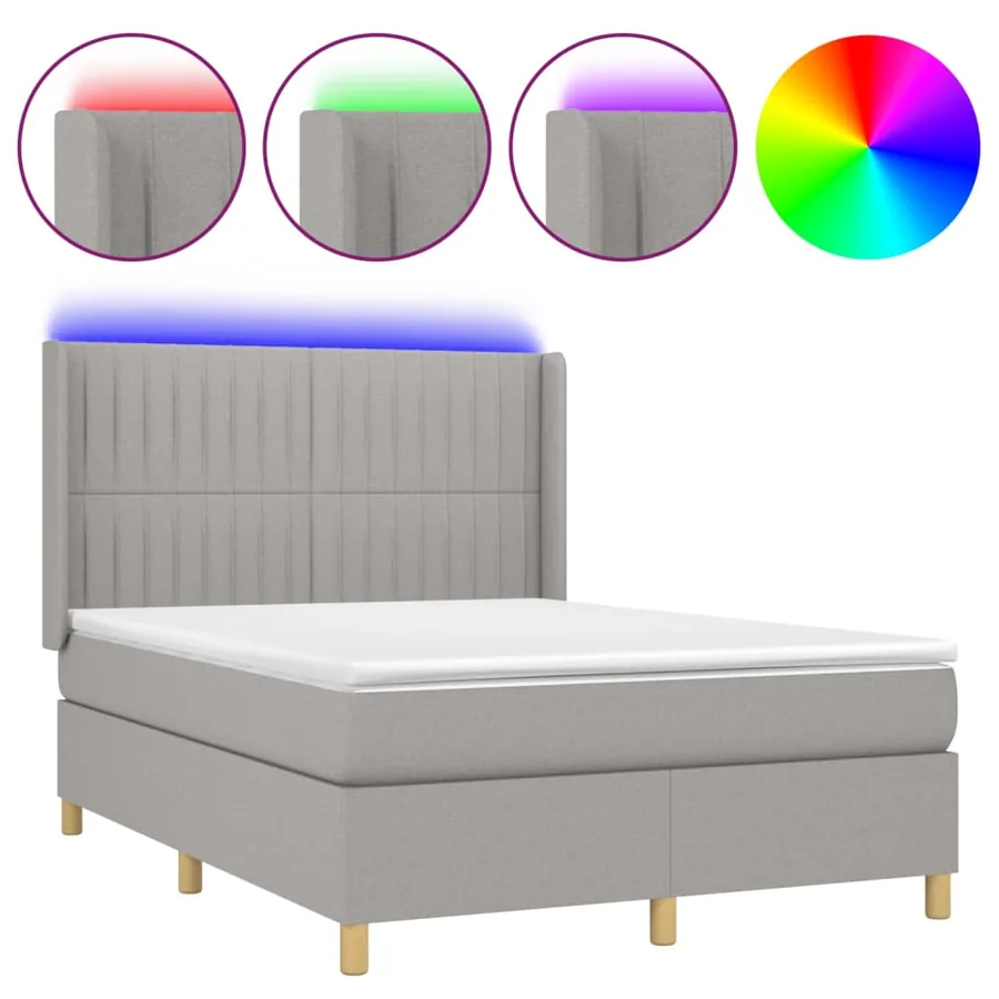 Sommier à lattes de lit matelas LED Gris clair 140x190 cm Tissu - 2