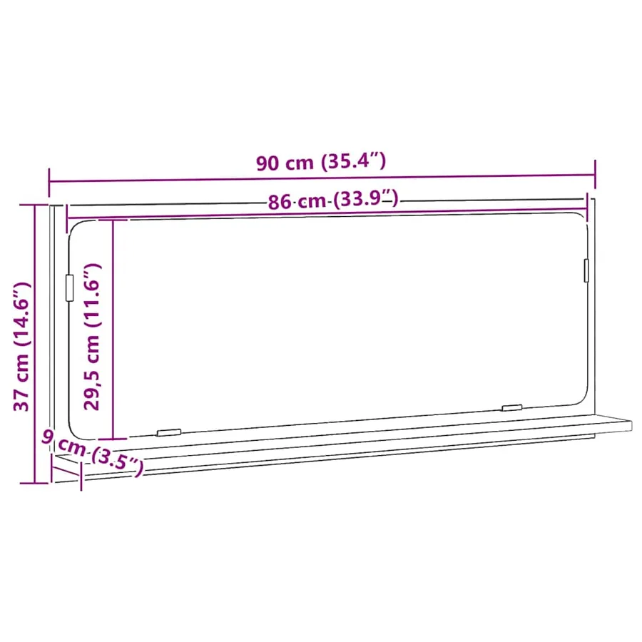 Étagère Miroir Chêne noir 90 x 10,5 x 37 cm Bois d'ingénierie - 11