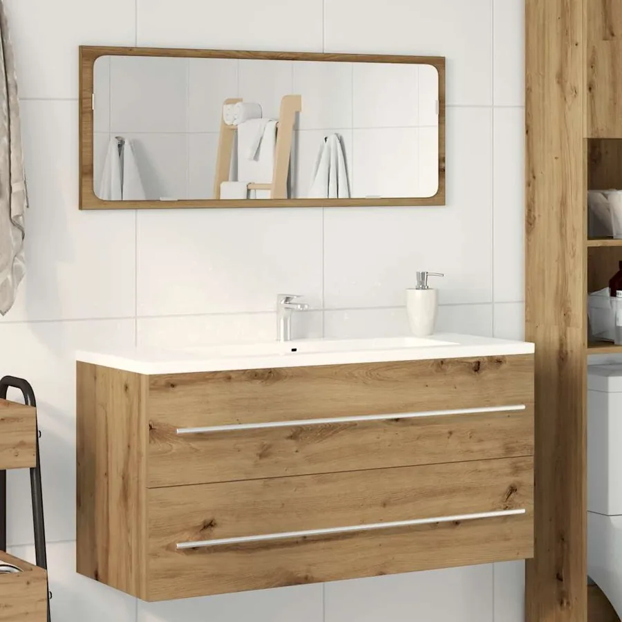 Meuble sous-vasque de salle de bain en chêne massif 100 x 38,5 x 48 cm bois d'ingénierie