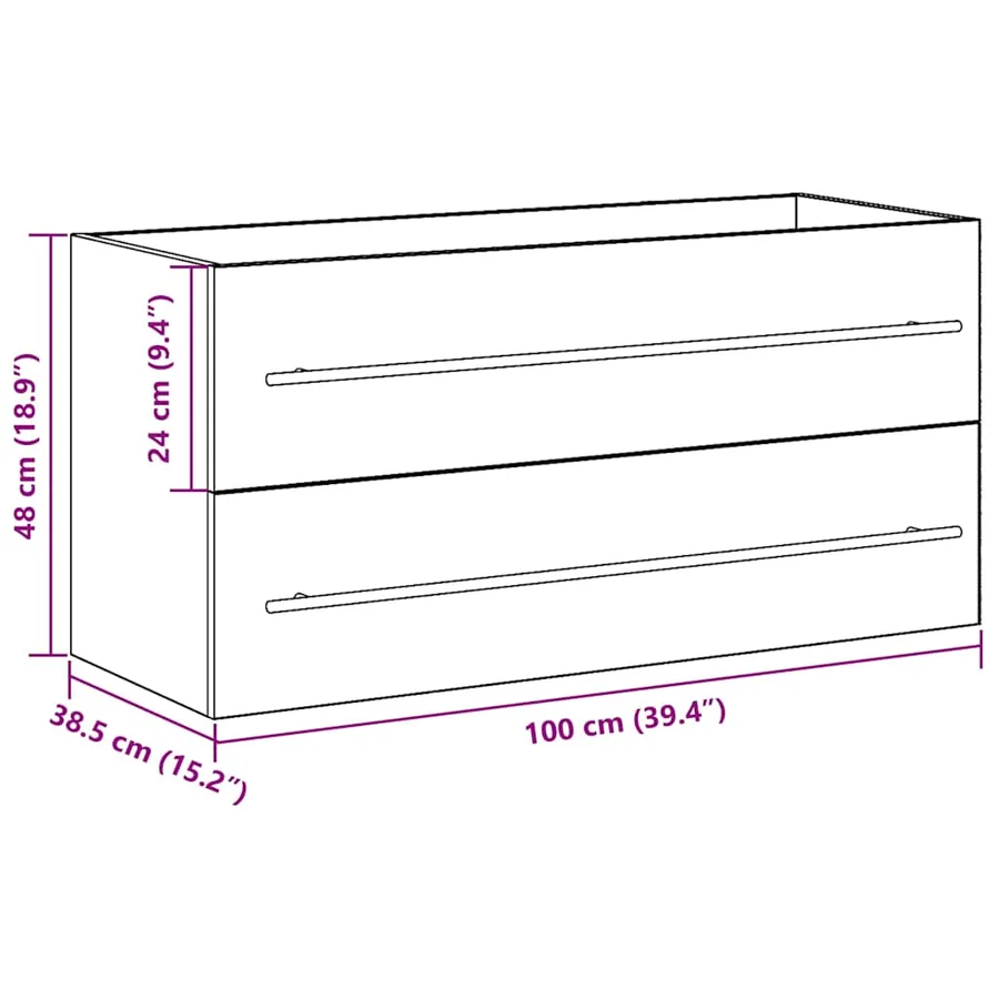 Meuble sous-vasque de salle de bain en chêne massif 100 x 38,5 x 48 cm bois d'ingénierie - 12