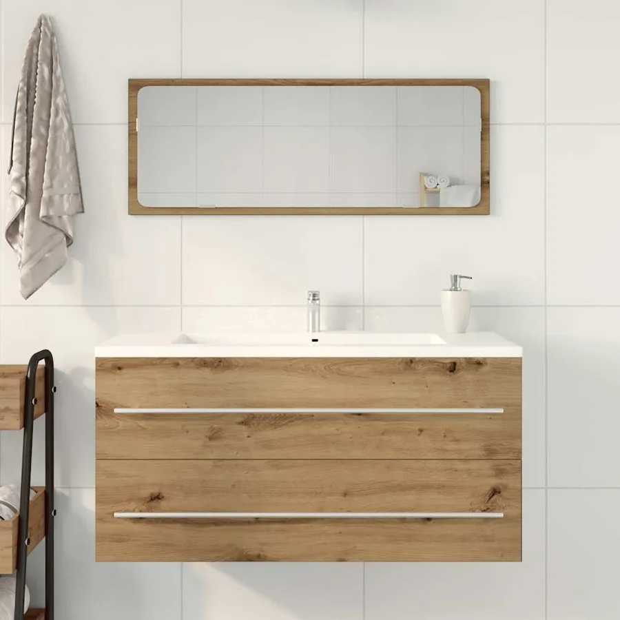 Meuble sous-vasque de salle de bain en chêne massif 100 x 38,5 x 48 cm bois d'ingénierie - 3