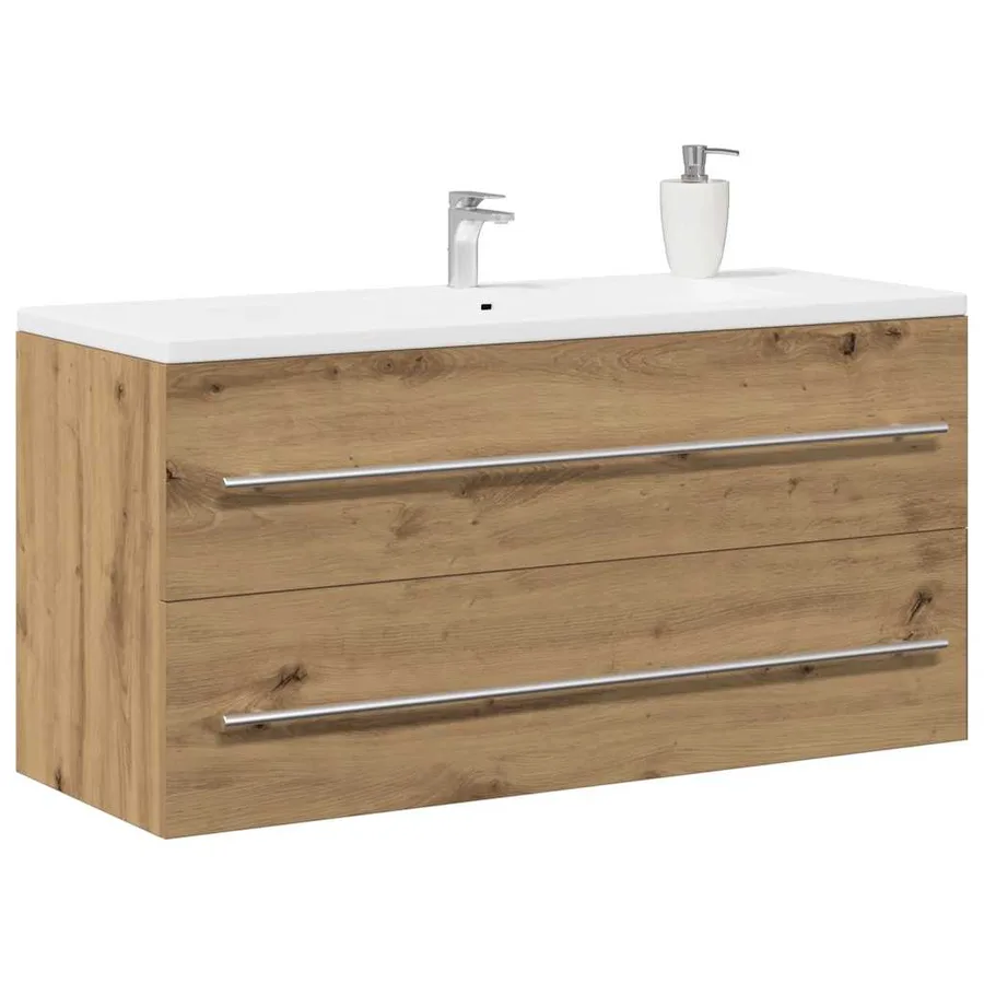 Meuble sous-vasque de salle de bain en chêne massif 100 x 38,5 x 48 cm bois d'ingénierie - 4