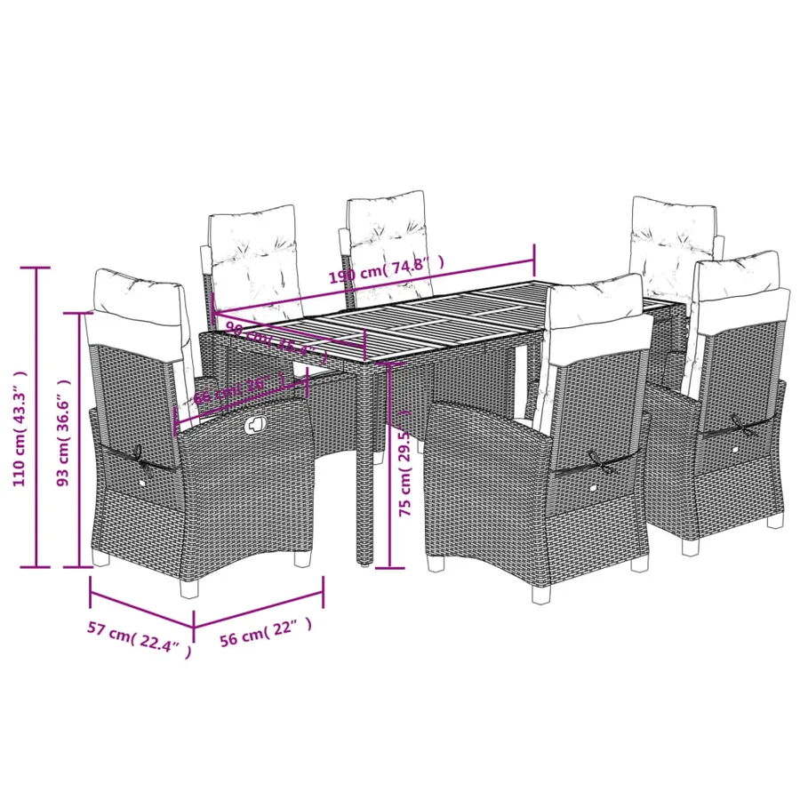 Ensemble à manger de jardin coussins 7pcs Noir Résine tressée - 9