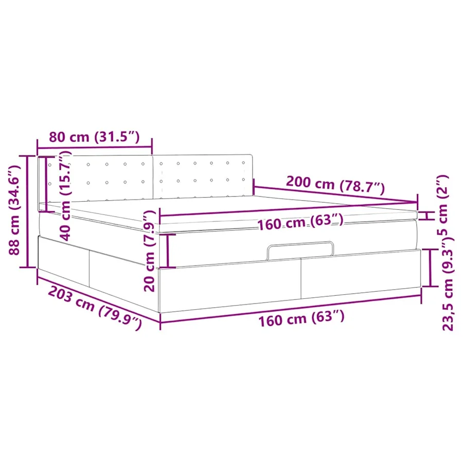 Cadre de lit ottoman avec matelas vert foncé 160x200 cm velours - 18