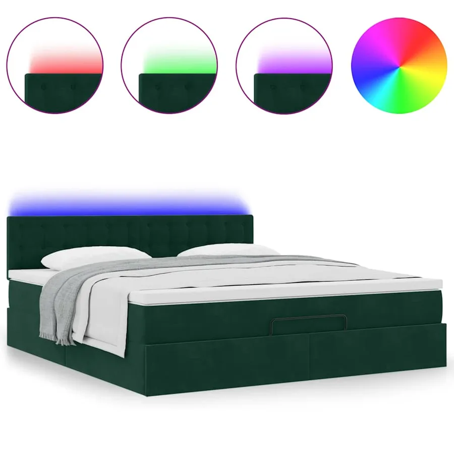Cadre de lit ottoman avec matelas vert foncé 160x200 cm velours - 5