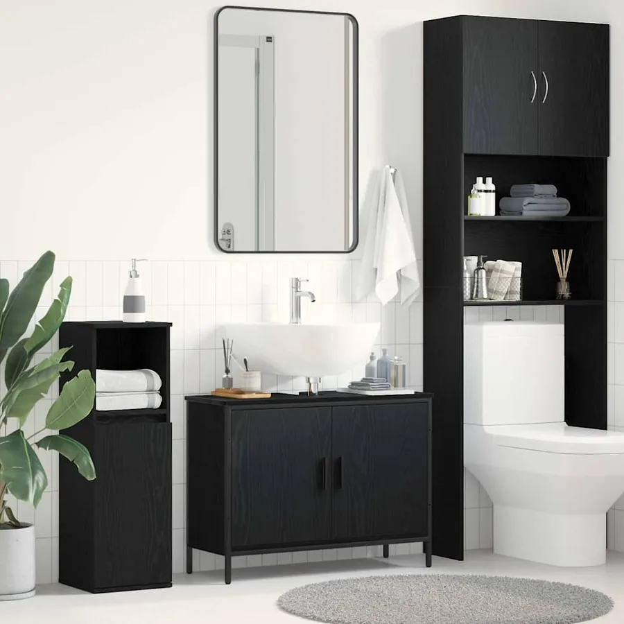 Meuble de Lavabo de Salle de Bain Chêne noir 80 x 30 x 60 cm
