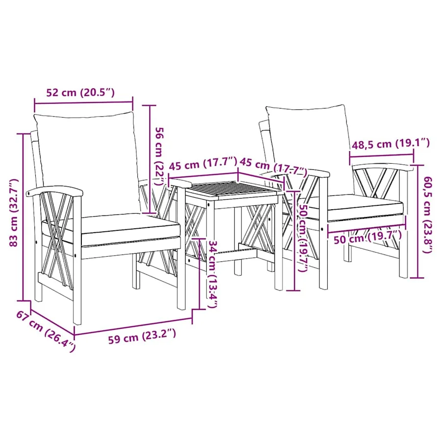 Ensemble de canapé de jardin avec coussin 3 pcs Huile Naturelle - 8