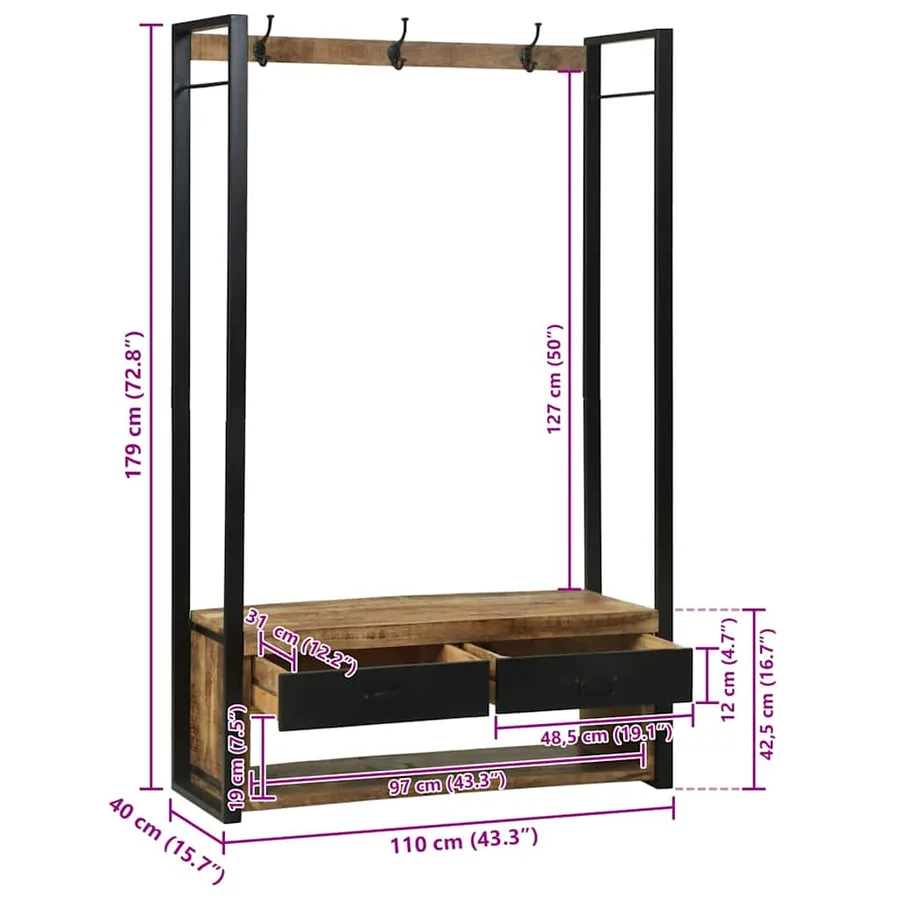 Porte-vêtements avec tiroir Marron Bois de manguier massif - 13