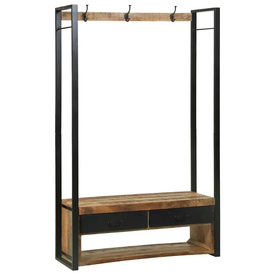 Porte-vêtements avec tiroir Marron Bois de manguier massif - 4