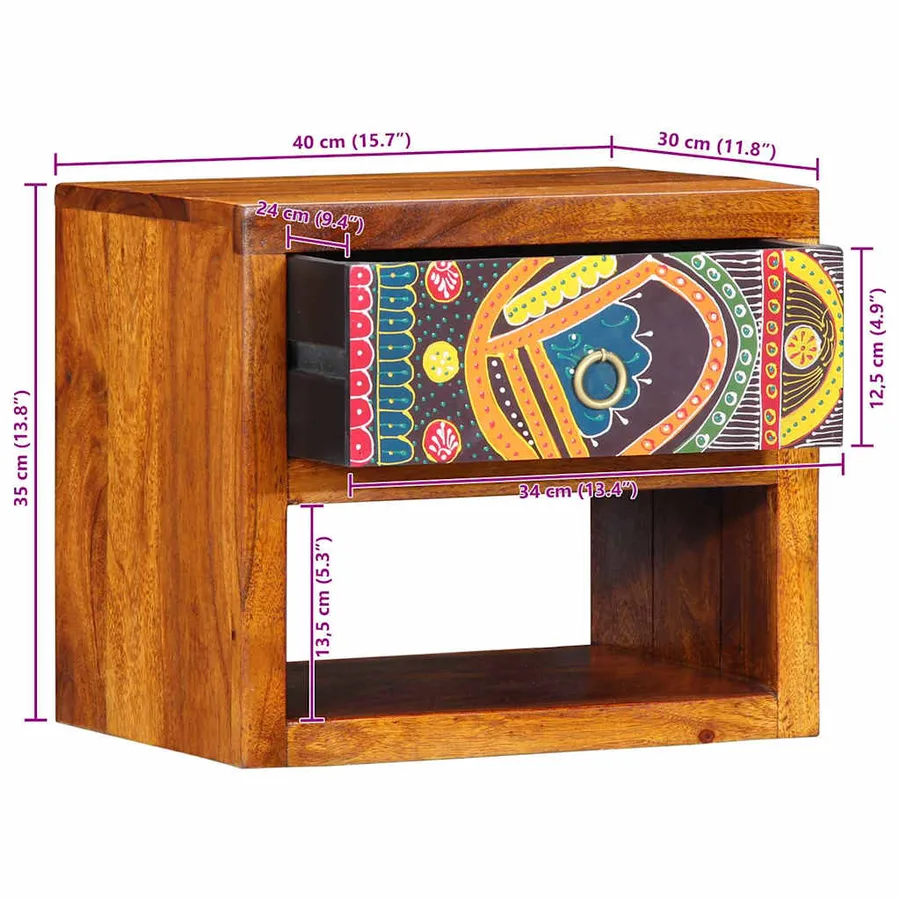 Cabinet de chevet Marron 40 x 35 x 35 cm Bois d'Acacia Massif - 13