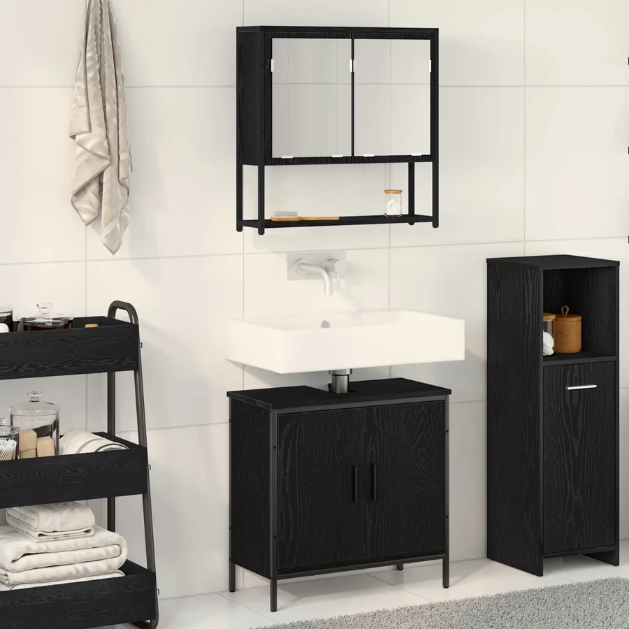 Ensemble de mobilier de salle de bain avec étagère 2 pcs Noir