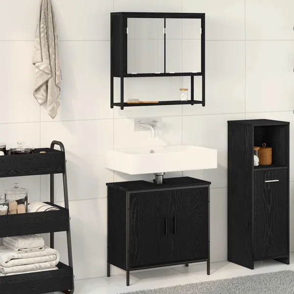 Ensemble de mobilier de salle de bain avec étagère 2 pcs Noir