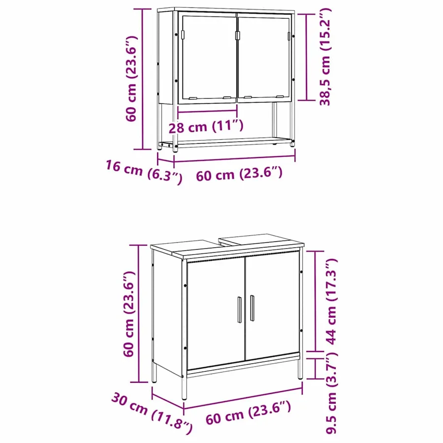 Ensemble de mobilier de salle de bain avec étagère 2 pcs Noir - 16