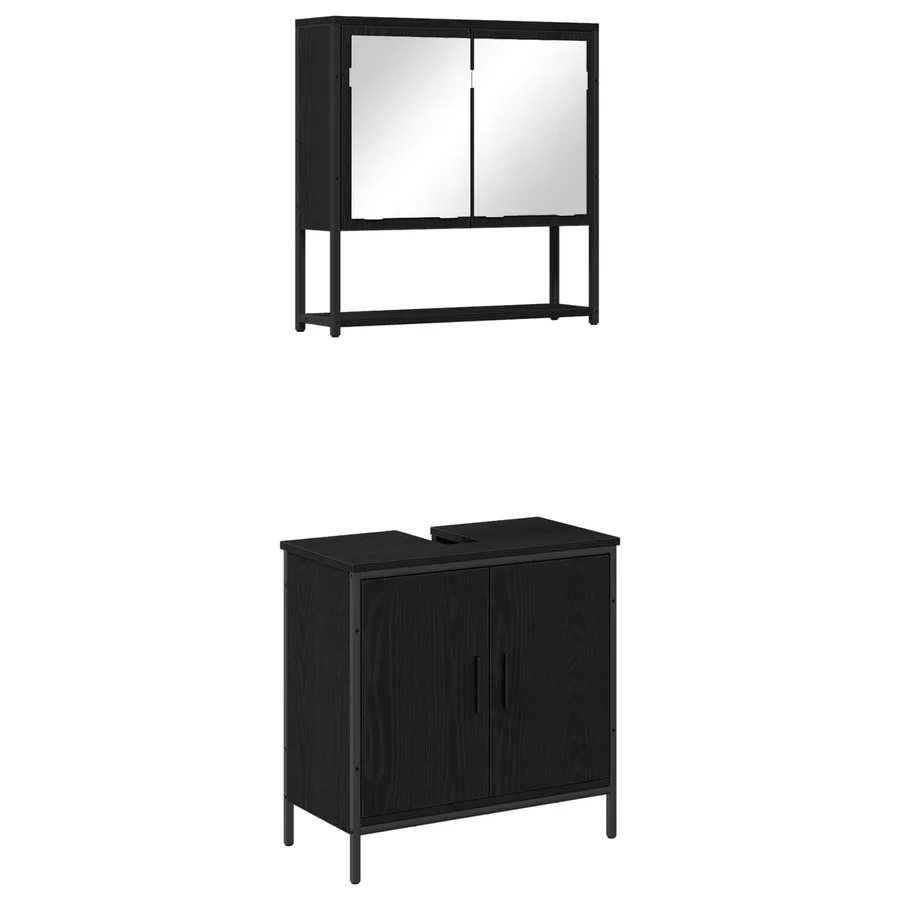 Ensemble de mobilier de salle de bain avec étagère 2 pcs Noir - 2