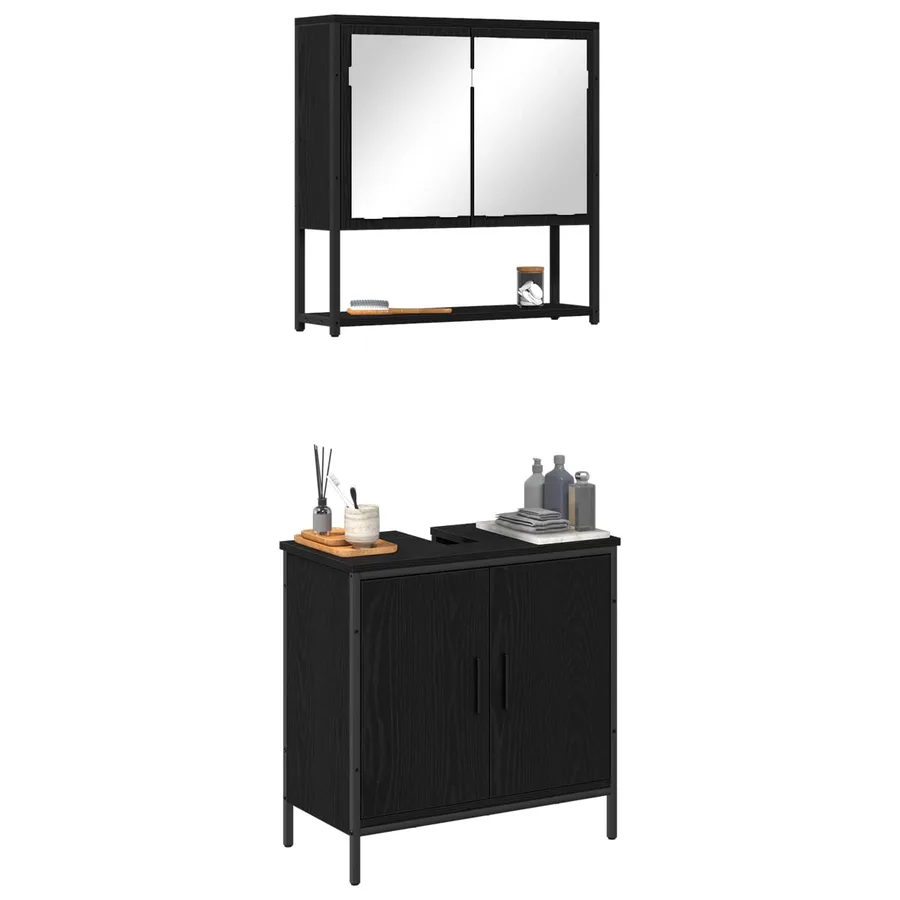 Ensemble de mobilier de salle de bain avec étagère 2 pcs Noir - 3
