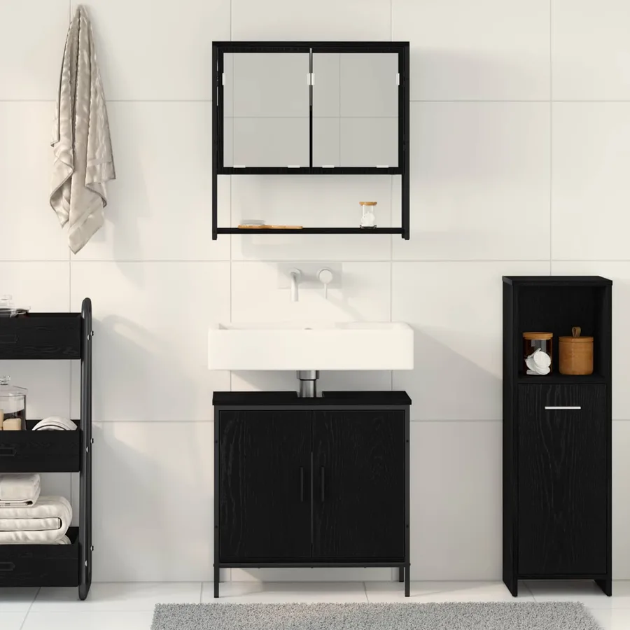 Ensemble de mobilier de salle de bain avec étagère 2 pcs Noir - 4